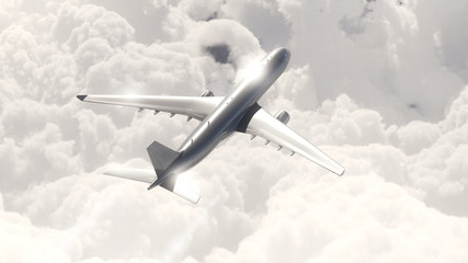 Naklejka na ściany i meble Airplane flying above the clouds
