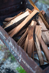 firewood stacked for kindling in the barbecue