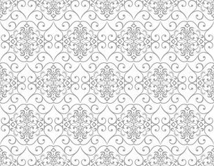 Wallpaper in the style of Baroque. Seamless vector background. White and grey floral ornament. Graphic pattern for fabric, wallpaper, packaging. Ornate Damask flower ornament.