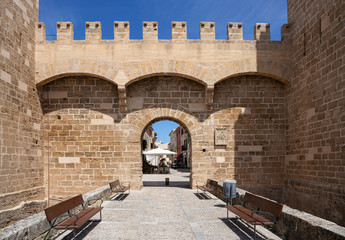 Fototapeta na wymiar Fortress in the historical center of the old medieval town of Alcudia, Mallorca