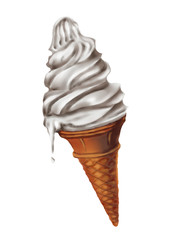 Vanilla ice cream in the horn. Bright and juicy illustration with ice cream. Isolate