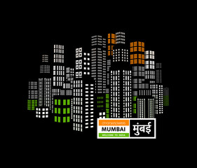 Mumbai is a city of skyscrapers, one of the financial centers of India. illustration with city silhouette.