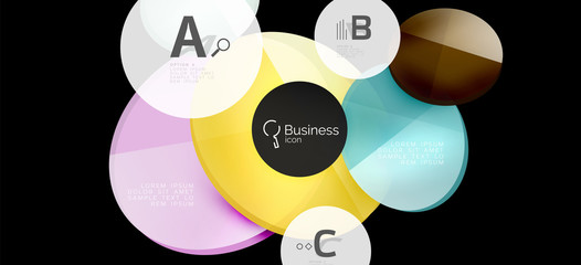 Retro colorful geometric background - circles on black, great design for any purposes. Creative minimal concept