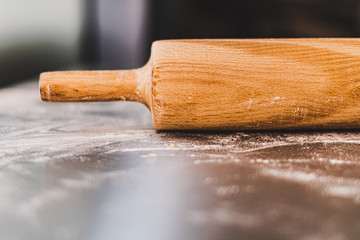 Rolling Pin on Floured Background pizza making