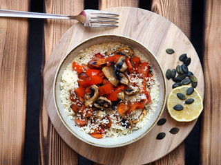 Oriental dish with vegetables, vegetarian concept