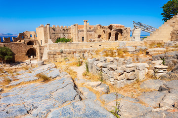 Fototapeta premium Lindos Acropolis and beach, Rhodes