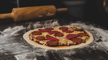 Phases of preparation of pizza making 