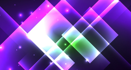 Neon geometric abstract background in hipster style on light background. Space retro design. Color geometric pattern. Square shape abstract background.