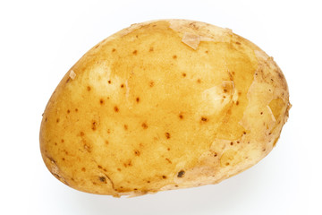 Young potato isolated on white background. Harvest new. Flat lay, top view.