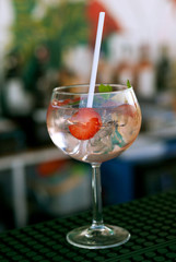 Gin tonic strawberry summer at the bar.