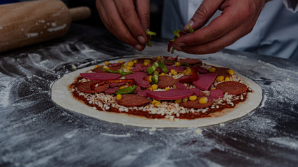 Phases of preparation of pizza making 