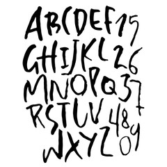 Hand drawn dry brush font. Modern brush lettering. Grunge style alphabet. Vector illustration.