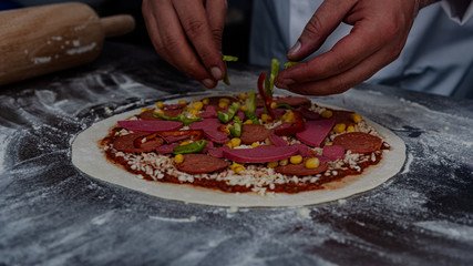 Phases of preparation of pizza making 