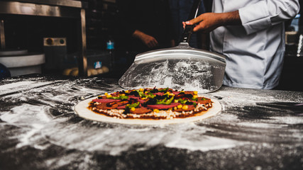Phases of preparation of pizza making 