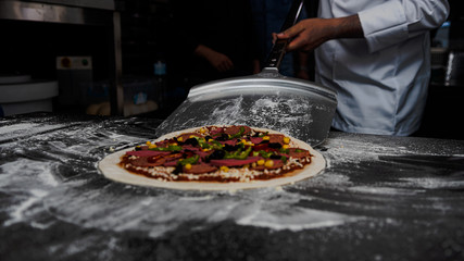 Phases of preparation of pizza making 