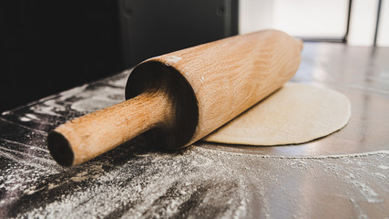 Rolling Pin on Floured Background pizza making