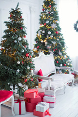 vintage sofa and chairs near Christmas tree