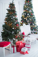 vintage sofa and chairs near Christmas tree