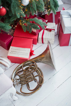 French Horn And Christmas Decorations