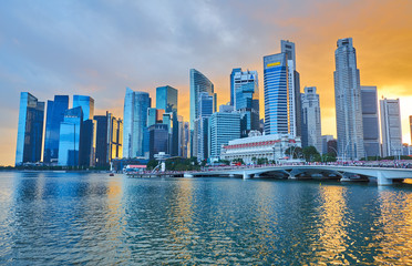 Fototapeta na wymiar Central area of Singapore with modern skyscrapers.