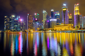 View of the central district of Singapore at night