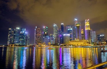 View of the central district of Singapore at night