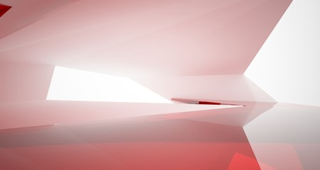 Abstract architectural glass red color interior of a minimalist house with large windows.. 3D illustration and rendering.