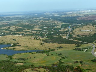 Aerial view of Medicine Park and Lawtonka Lake, Oklahoma