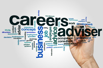 Careers adviser word cloud concept on grey background