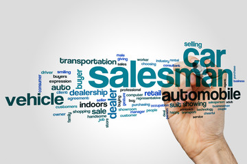 Car salesman word cloud concept on grey background
