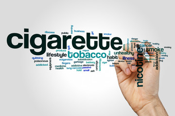 Cigarette word cloud concept on grey background