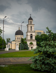Fototapeta na wymiar Nativity Cathedral in Cathedral Park is the main Moldovan Orthodox place of worship in Chisinau. 2019
