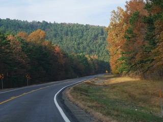 Beautiful scenery along the road on a day in autumn