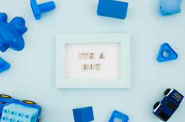 Flat lay kids toys with frame