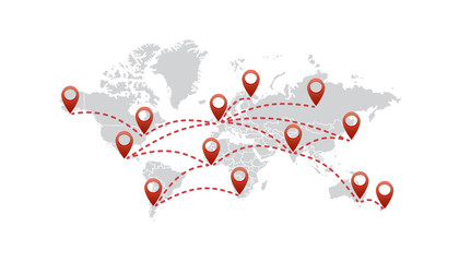 Light World map with pointer marks - communication concept