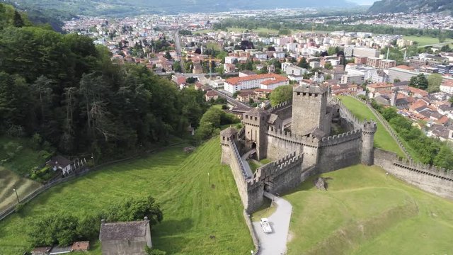 Aerial view of Castle Montebello, Bellinzona, Switzerland