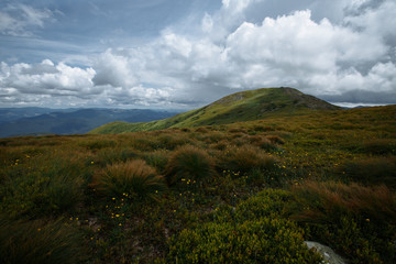 visible on beautiful blue-green mountains in summer