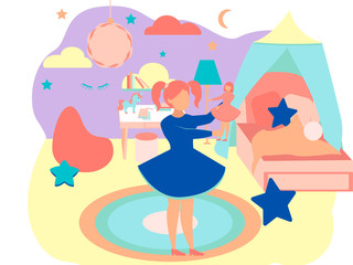 The interior of the girl room. In minimalist style Cartoon flat raster