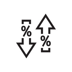 Arrows up & down with percent symbol - web black icon design. Exchange market concept sign. Growth and decline. Vector illustration. 
