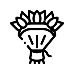 Bride Wedding Bunch Of Flowers Couple Vector Icon Sign Thin Line. Bunch Of Flowers Linear Pictogram. Party Preparation And Marriage Template Monochrome Contour Concept Illustration