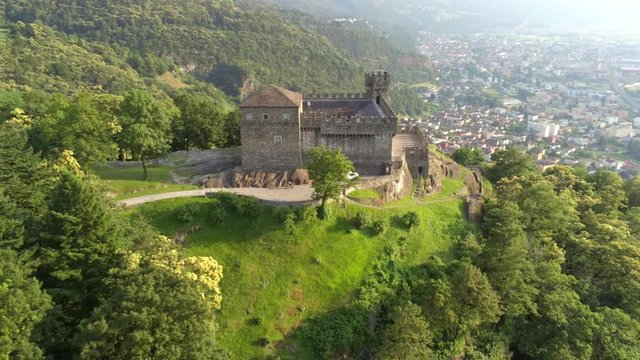 Aerial view of Castle Sasso Corbaro, Bellinzona, Switzerland