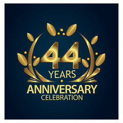 Obraz premium forty four years anniversary golden. anniversary template design for web, game ,Creative poster, booklet, leaflet, flyer, magazine, invitation card - Vector