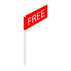 Red flag with text free isometric view.  Label, sign free