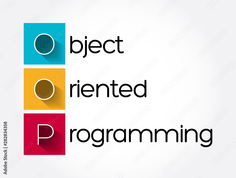 Poster oop - object oriented programming acronym, technology concept background