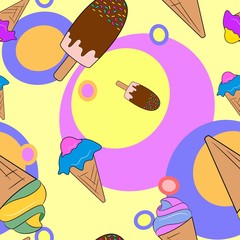 Ice cream Seamless Pattern. Colorful background. Vector illustration.