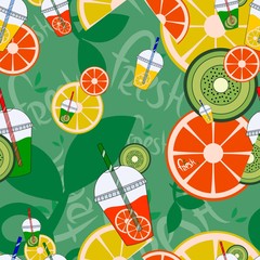 lemonade Seamless Pattern. Fresh fruits. Vector illustration.