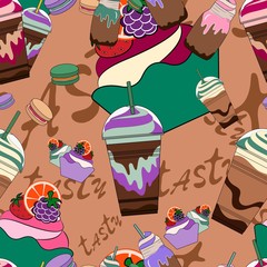 Coffee and cake Seamless Pattern. Vector illustration.