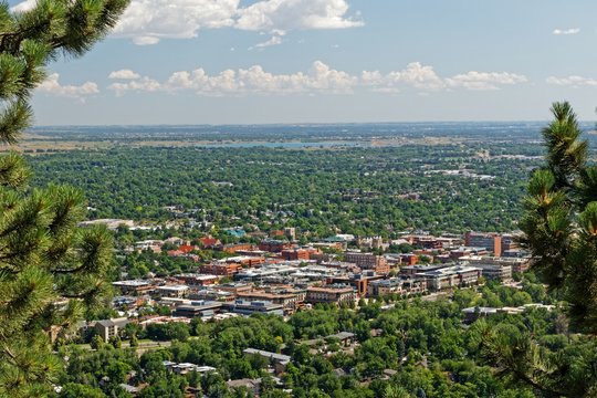 view over the city of Boulder in Colorado from Flagstaff Mountain