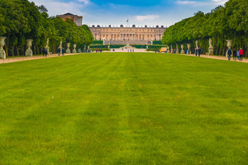 Nice panoramic landscape view of the garden façade of the famous Palace of Versailles from the...