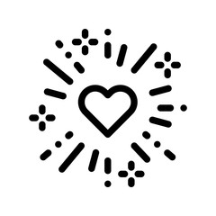 Heart And Firework Wedding Thin Line Vector Icon. Love Symbol Heart Wedding Element Linear Pictogram. Party Preparation And Marriage Template Monochrome Contour Concept Illustration